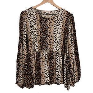Andree by Unit Leopard Animal Print Ruffle Long Sleeve Cropped Top Blouse